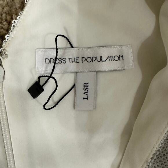 Dress the Population Jumpsuit White & Silver Sequin Long Sleeve - Picture 4 of 12